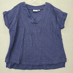 Belle Beach Kim Gravel Navy Blue Shirt Starfish Embroidered Short Sleeve Women L